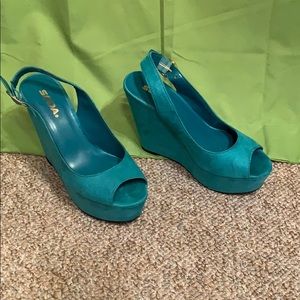 Teal Open Toe Platform Heels